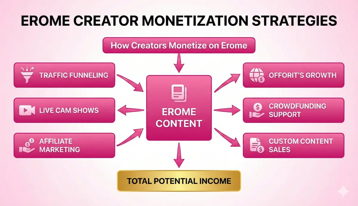 Erome monetization strategies flowchart showing creator income opportunities